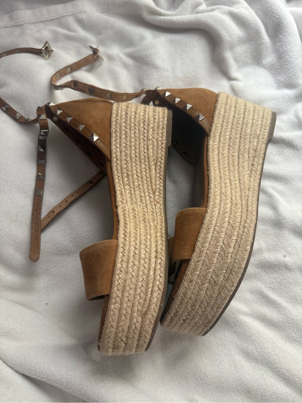 Marc Fisher light Brown Suede Ankle-Strap Espadrille Sandals - Picture 3 of 8
